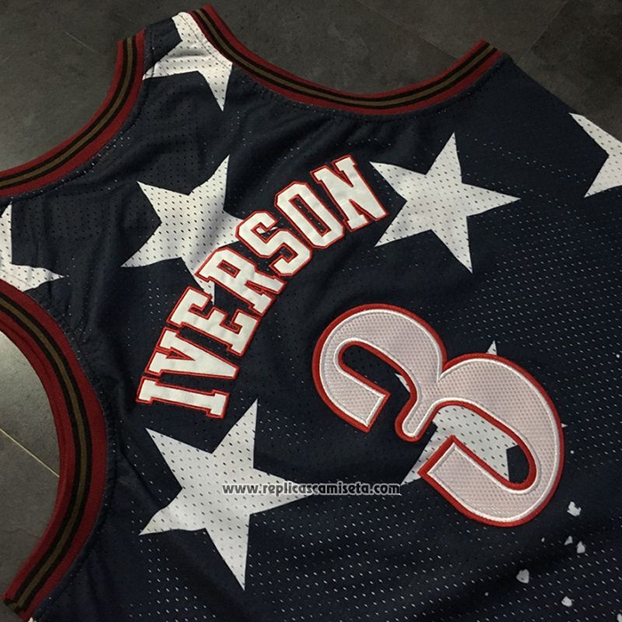 Camiseta Philadelphia 76ers Allen Iverson #3 Independence Day Mitchell & Ness Negro